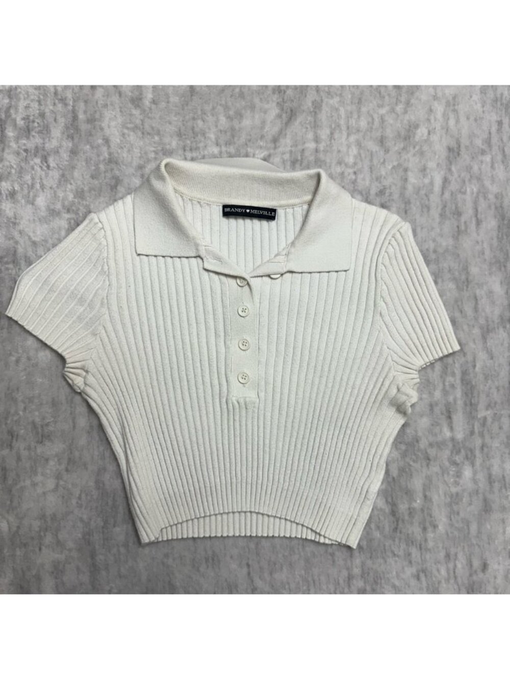 Brandy Melville Bridget Cropped Collar Ribbed Shirt - Cream
